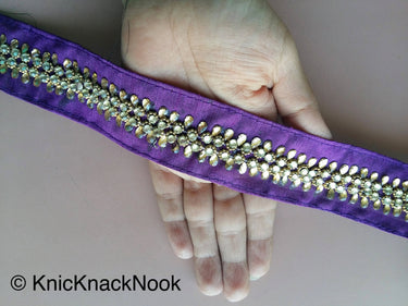 Purple / Blue / Brown Fabric Trim With Silver And Gold Kundan Beads Work, Approx. 36mm Wide - 200317L526/27/28Trim